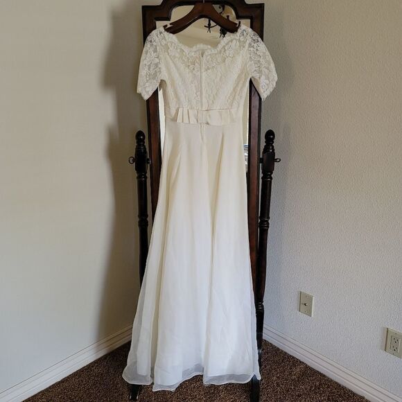 Romantic vintage 60's pretty floral lace wedding dress Union made A-line cream - Picture 12 of 14